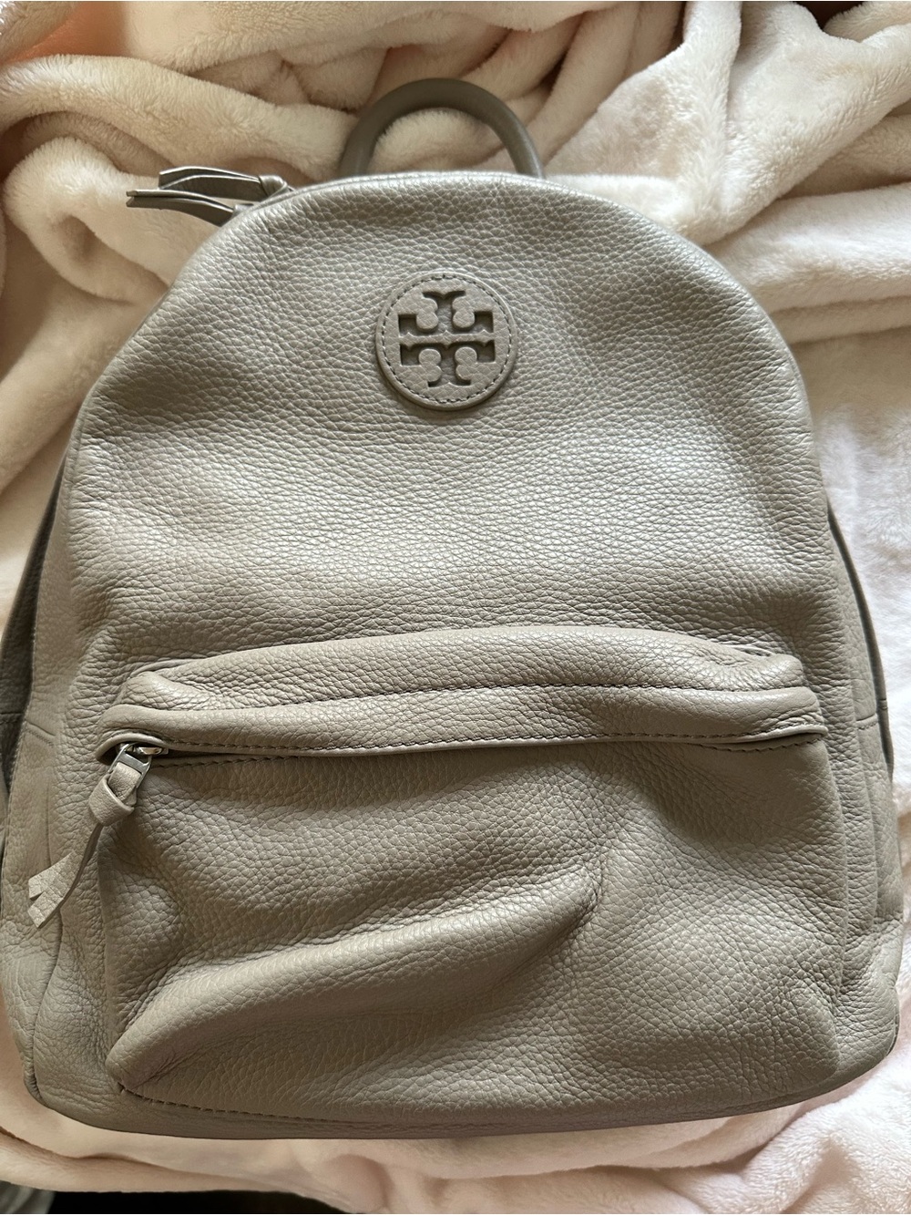 Tory Burch Pebbled Leather Backpack — Light Beige